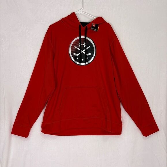 New Under Armour Hockey Red Fleece Lined Hooded Pullover Sweatshirt Men's XL - Picture 1 of 12